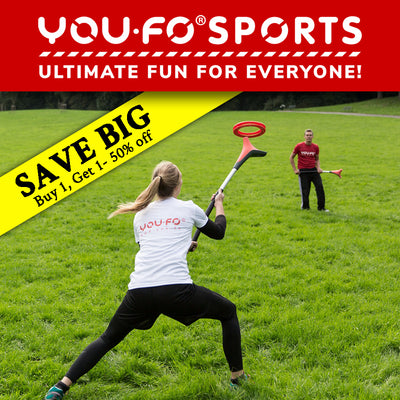  Students playing YOUFO in a grassy field - Save Big Buy 1 Get 1 50% off banner